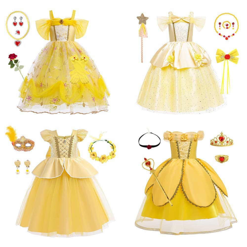 Belle Princess Series Halloween Children's Fluffy Princess Dress Beauty and the Beast Girl Belle Costume