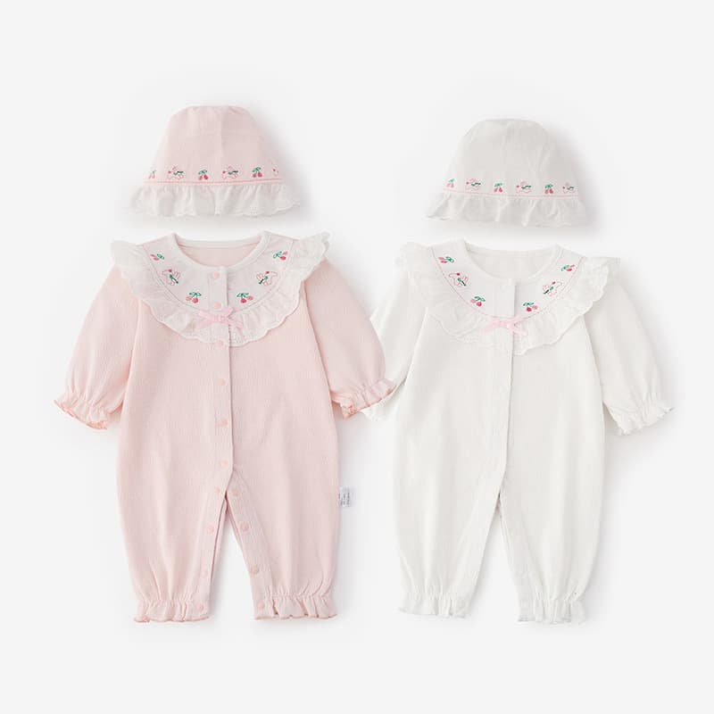 2025 Baby Autumn Pure Cotton Jumpsuit Newborn Girl Long Sleeve Romper Suit Spring and Autumn Harness with Headband 5575
