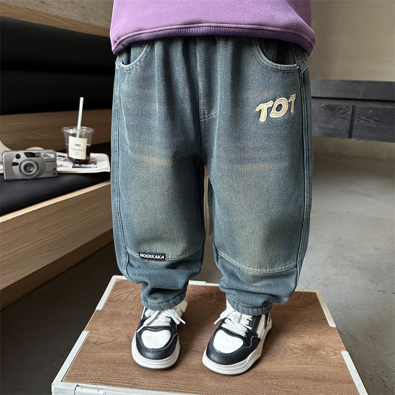 Children's Pants Boys' Fleece-Lined Jeans 2025 New Stylish Baby Toddler Pants Winter Thickened Fleece-Lined Long Pants