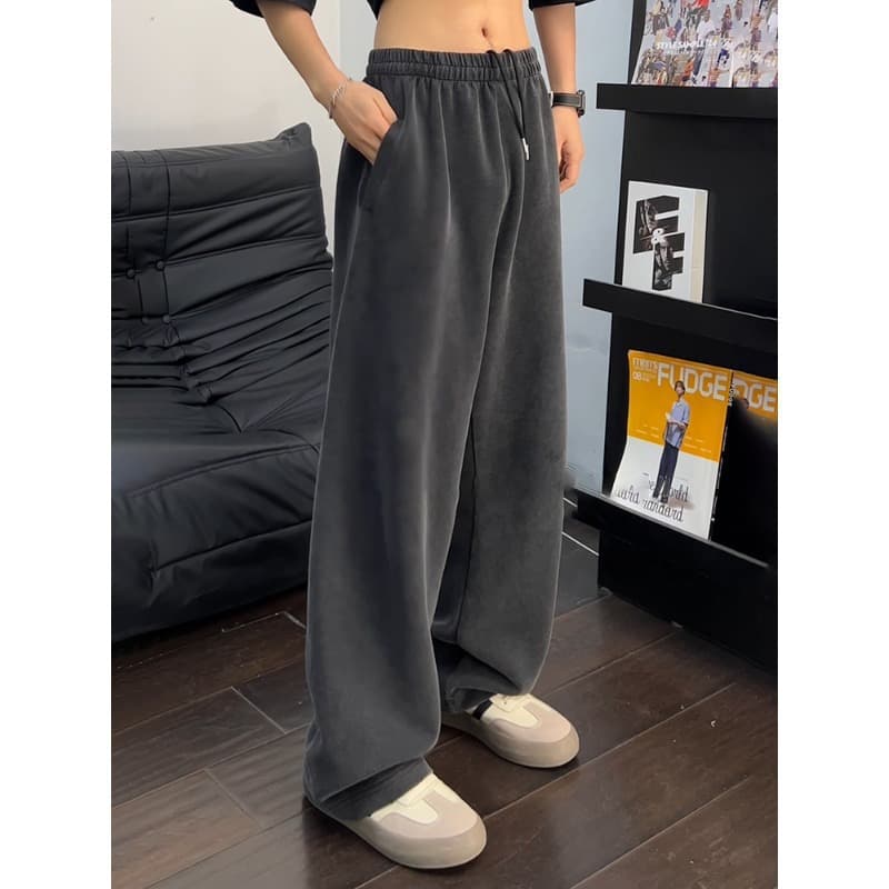 American retro washed heavyweight sweatpants for men and women in spring and autumn casual wide-leg pants loose bf lazy style straight pants