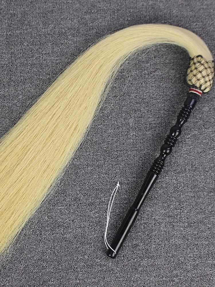 Genuine Horsehair Tai Chi Whisk Fly Whisk Ritual Tool Prop Floating Dust Daoist Supplies Eunuch Buddhist Dust Sweeping Duster Floating and Sinking