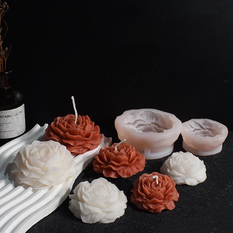 Three-dimensional large peony flower candle mold large, medium and small hibiscus flower candle plaster silicone mold