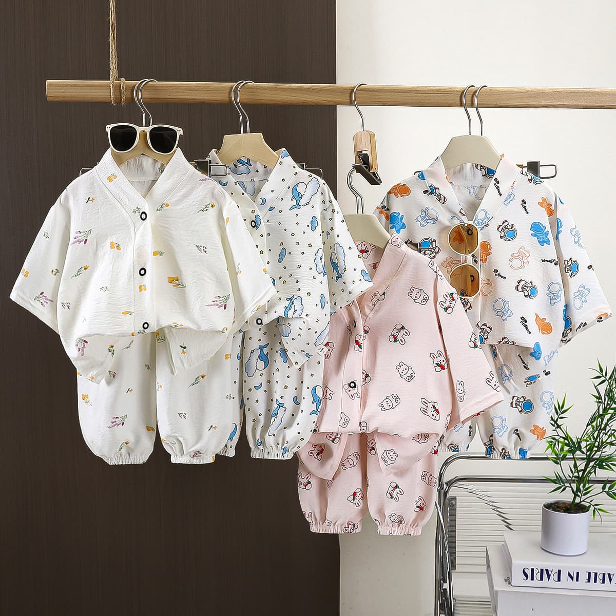 Children's cloud cotton suit summer baby thin cardigan home service cloud cotton cartoon pattern suit