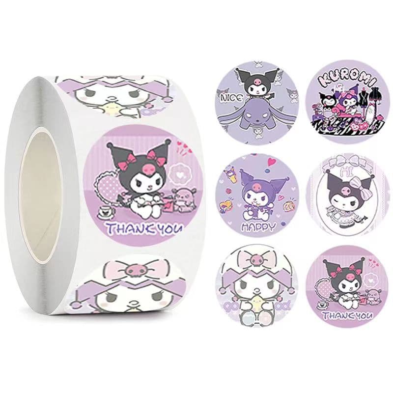 Xiaohongshu Same Style 25mm Diameter Kuromi Stickers Baking Packaging Round Self-Adhesive Labels Sealing Roll Stickers