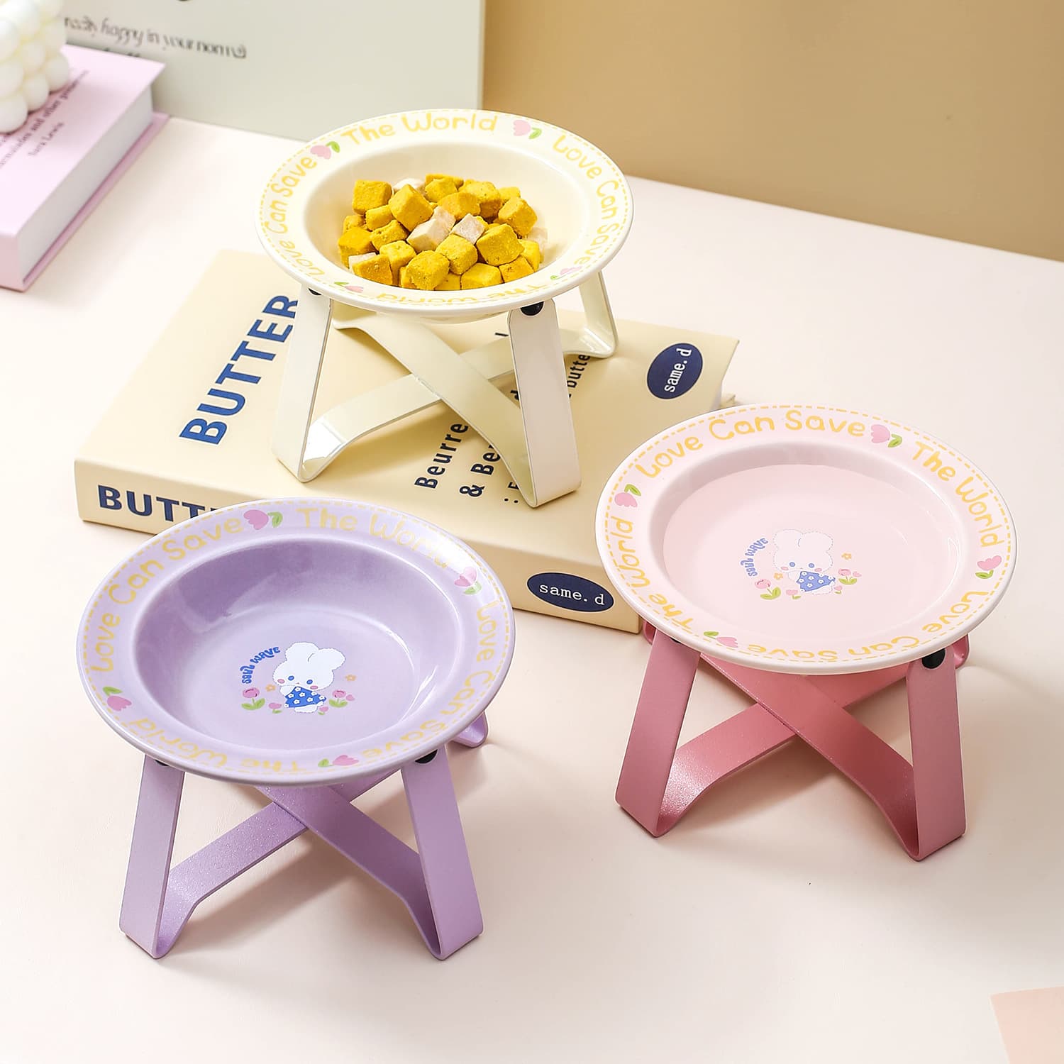 Creative Cartoon UFO Bowl with Stand, Pet Bowl, Cat Bowl, Dog Bowl, Pet Supplies, Elevated Neck Protection Food Bowl