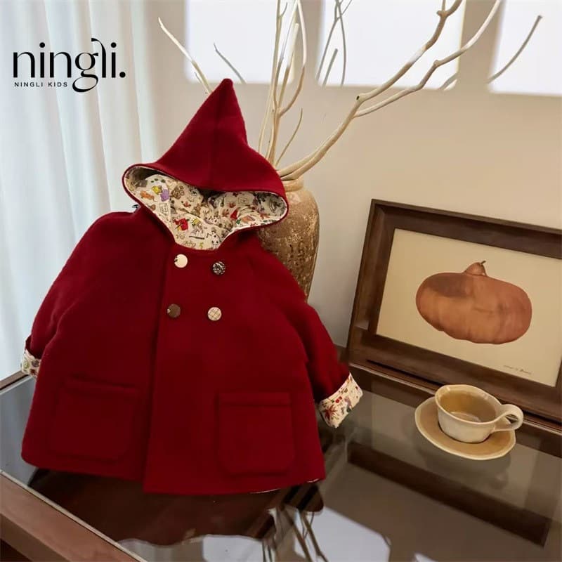 Fairy Tale Elf! Ningli Autumn/Winter Children's Double-Faced Wool Christmas New Year Red Pointed Hat Autumn/Winter Wool Coat