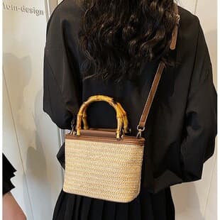 Summer New Bamboo Handle Handbag for Women French High Quality Straw Woven Bag Summer Single Shoulder Crossbody Woven Bag