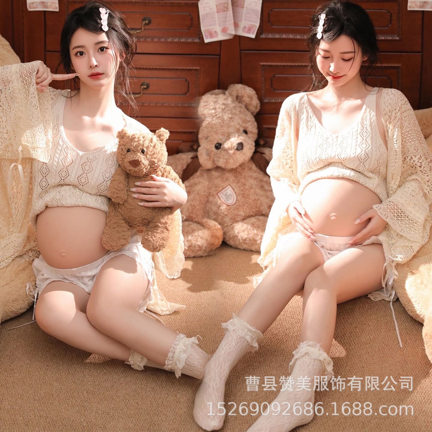 New Studio Photo Dress French Romantic Cute Style Indoor Maternity Photo Shoot for Pregnant Women