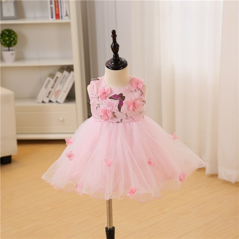 Pink Petal Dress Baby Full Moon 100th Birthday Wedding Dress Newborn Baby Dress