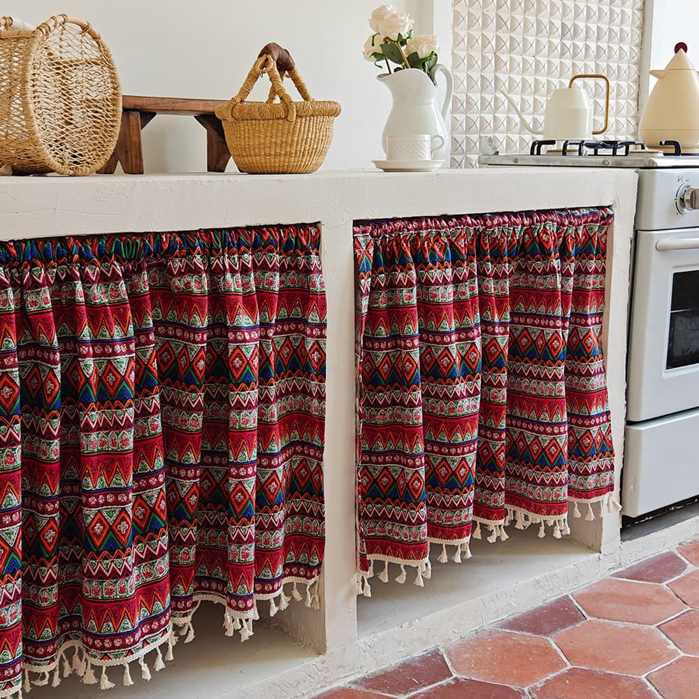 Ethnic Style Cabinet Curtain, Cafe and Homestay Kitchen Decorative Partition Curtain, Small Window Curtain, Home Use No-Drill Door Curtain
