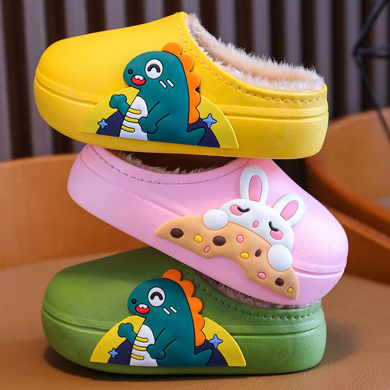 Children's Cotton Slippers Winter Indoor Non-Slip Warm Waterproof Soft Sole Home Baby Furry Outdoor Wear