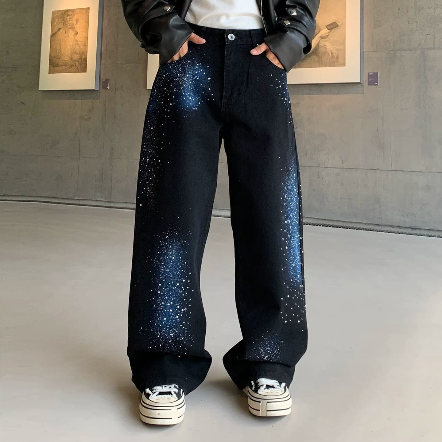 Okayama Japan Premium Design Full Diamond Denim Jeans Men Loose Straight American Streetwear High Fashion Cool Spring Pants