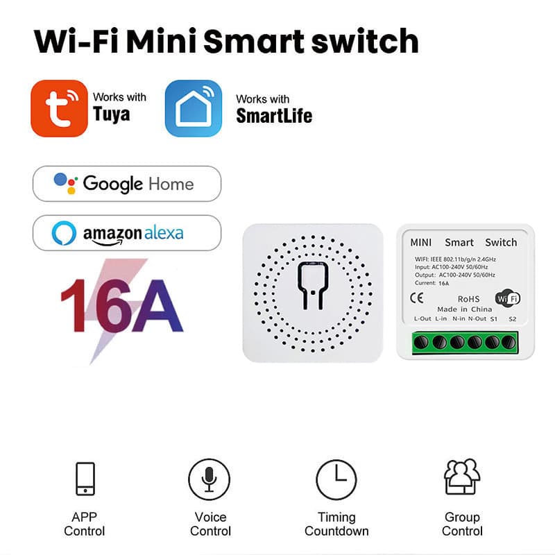Mini circuit breaker, traditional switch to WiFi smart switch conversion kit, mobile APP control, voice control.