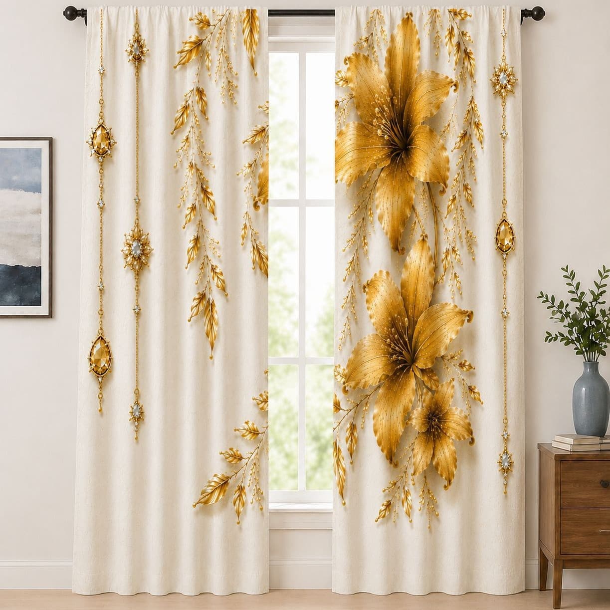 Factory Custom Digital Print Curtain, Cross-border New Chunyafang Print Semi-Blackout Curtain, TEMU Custom