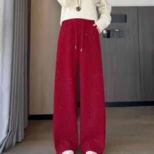 2025 Fleece-Lined Curved Leg Pants for Women, High-Waist, Droopy, Relaxed Sickle Pants, Straight-Leg, Versatile Wide-Leg Pants