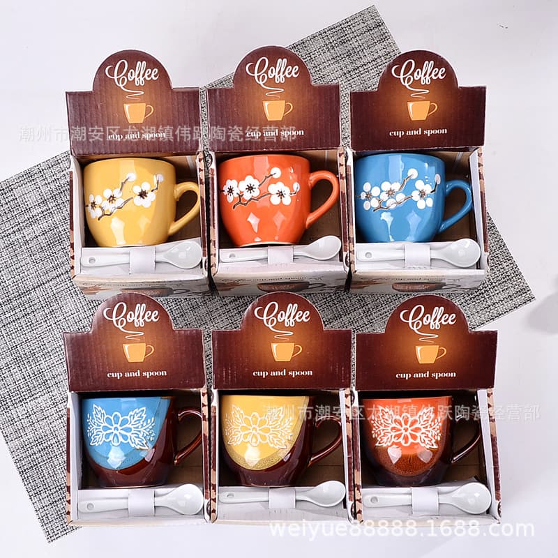 Creative ceramic cup Japanese plum blossom coffee cup retro glaze mug opening event gift tea cup printing