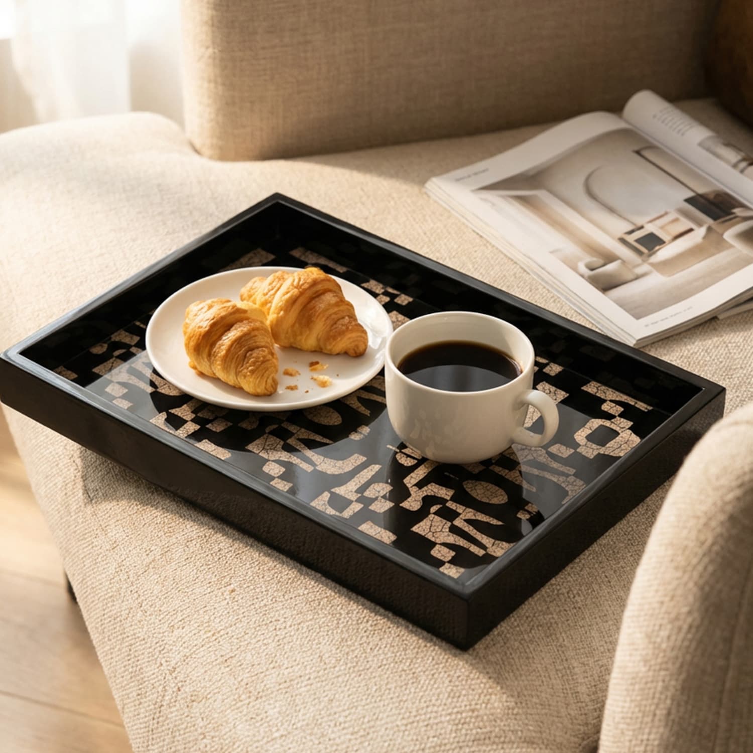 Viewform Mid-Century Style Coffee Table Desktop Dark Night Puzzle Creative Round Tray Tissue Box Decorative Box Decorative Ornament