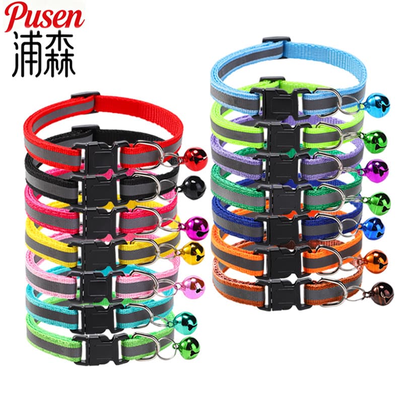 Pet Collar with Bell for Cats and Dogs, Reflective Strip Bell Collar, Night Glow Dog Cat Neck Collar