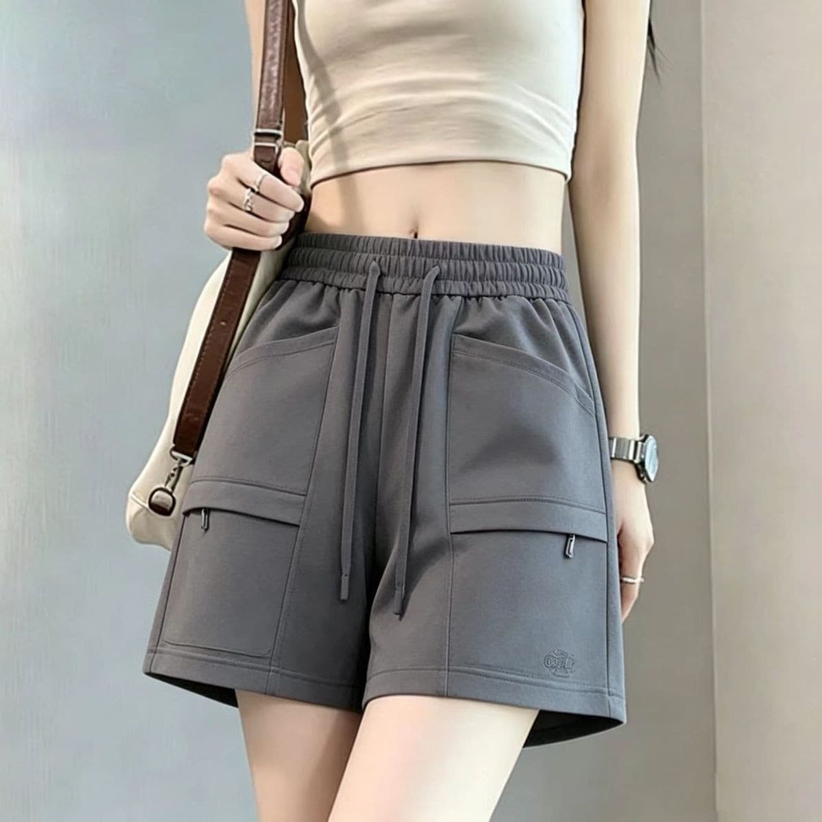 New Summer Cargo High Waist Shorts Slimming Loose Women Outdoor Casual Versatile Multi-Pocket Sports Bermuda Shorts