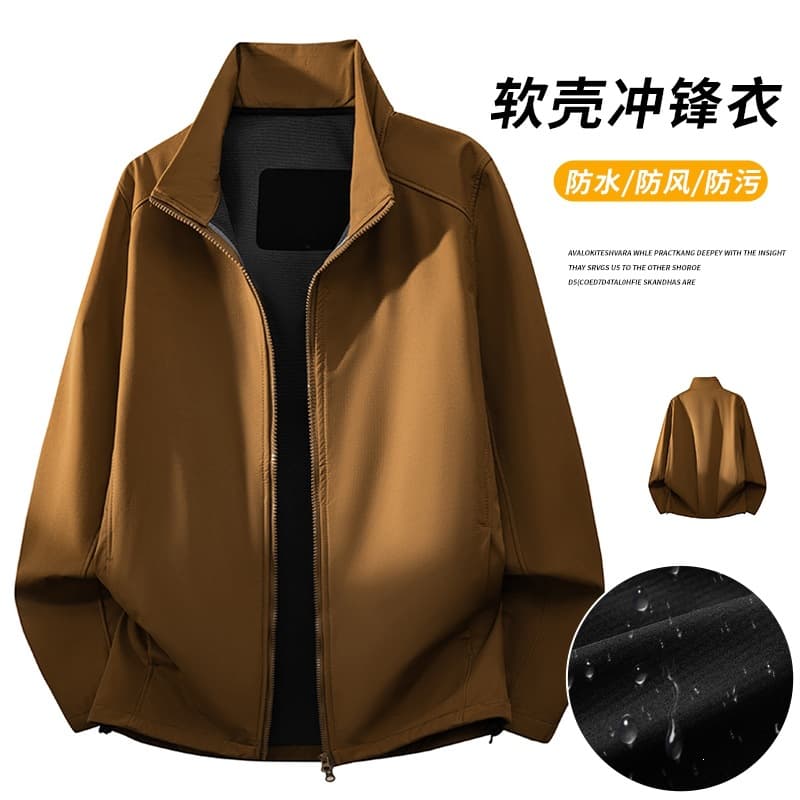 Trendy brand stand-up collar soft shell all-in-one jacket for couples high quality lightweight soft shell jacket 2025 new outdoor leisure wear