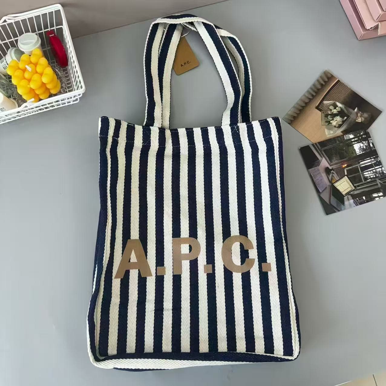 APC letter striped shoulder bag canvas bag women's shopping bag large capacity tote bag commuter fashion versatile