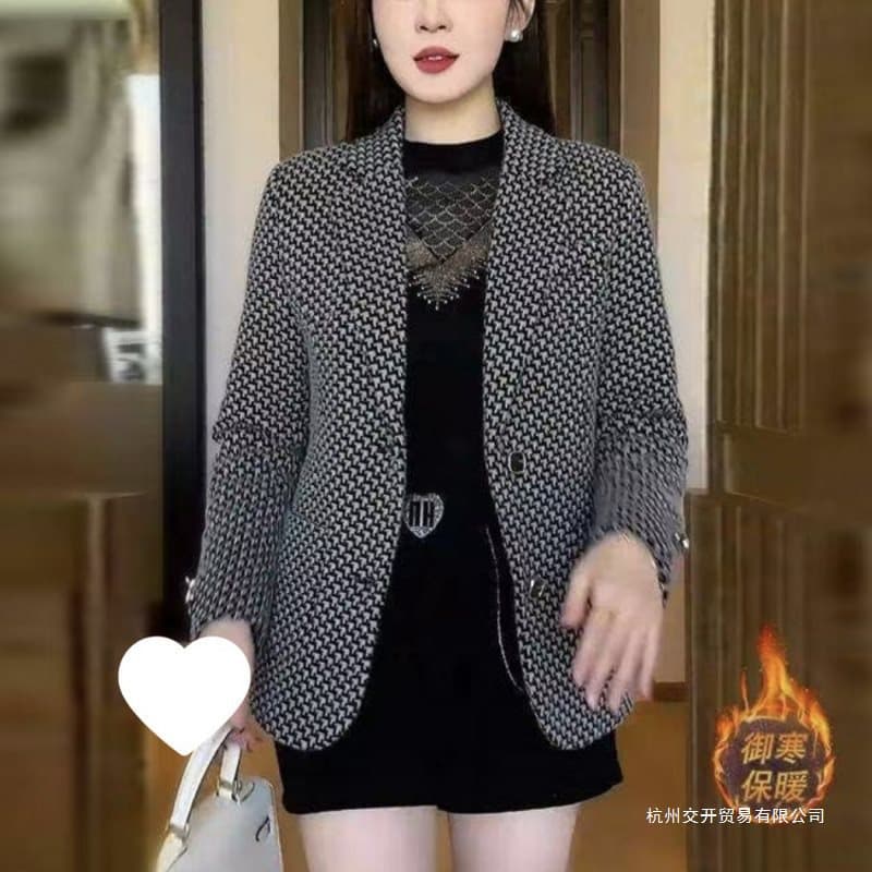Fashion New Mink Velvet Blazer Autumn Winter Padded Thickened Elegant Coat Petite Korean Version Women's Slimming Suit