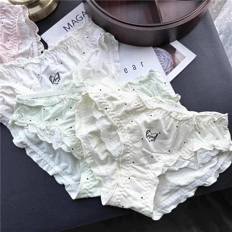 [80-120 lbs] 2321X# Sweet & Cute Polka Dot Cotton Jacquard Trim Low-Waist Women's Panties