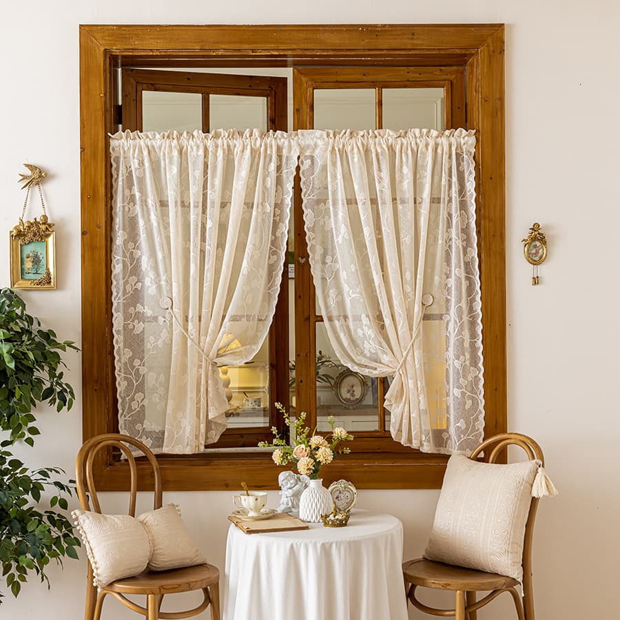 Cross-border Countryside Small Curtain Window Screen Coffee Curtain Short Curtain Half Curtain Jacquard Lace Kitchen Partition Door Curtain Finished Product Wholesale