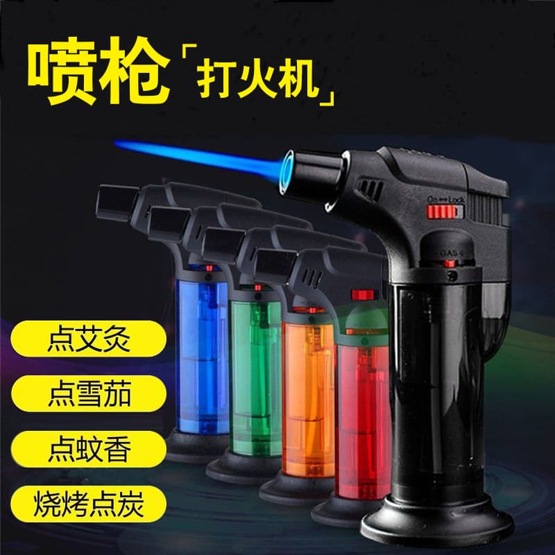 Moxibustion Lighter, Household Cigar Welding Torch, Refillable Lighter, Windproof Direct-Flame Blue Flame Aromatherapy Igniter