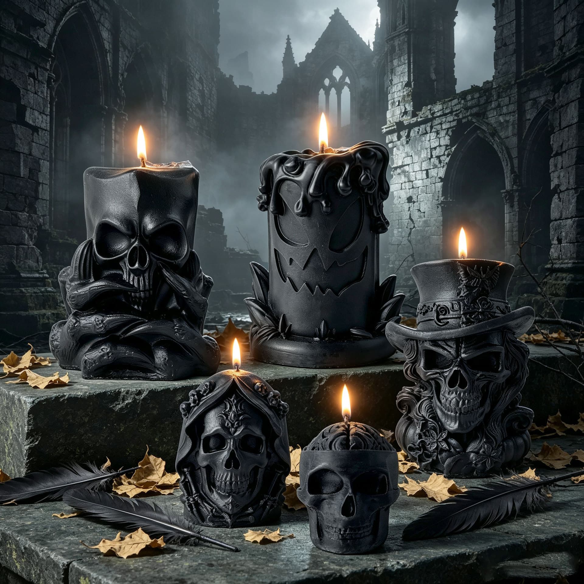 Halloween Black Skull Candle Escape Room Script Murder Mystery Atmosphere Decoration Prop Party Ambiance Candle
