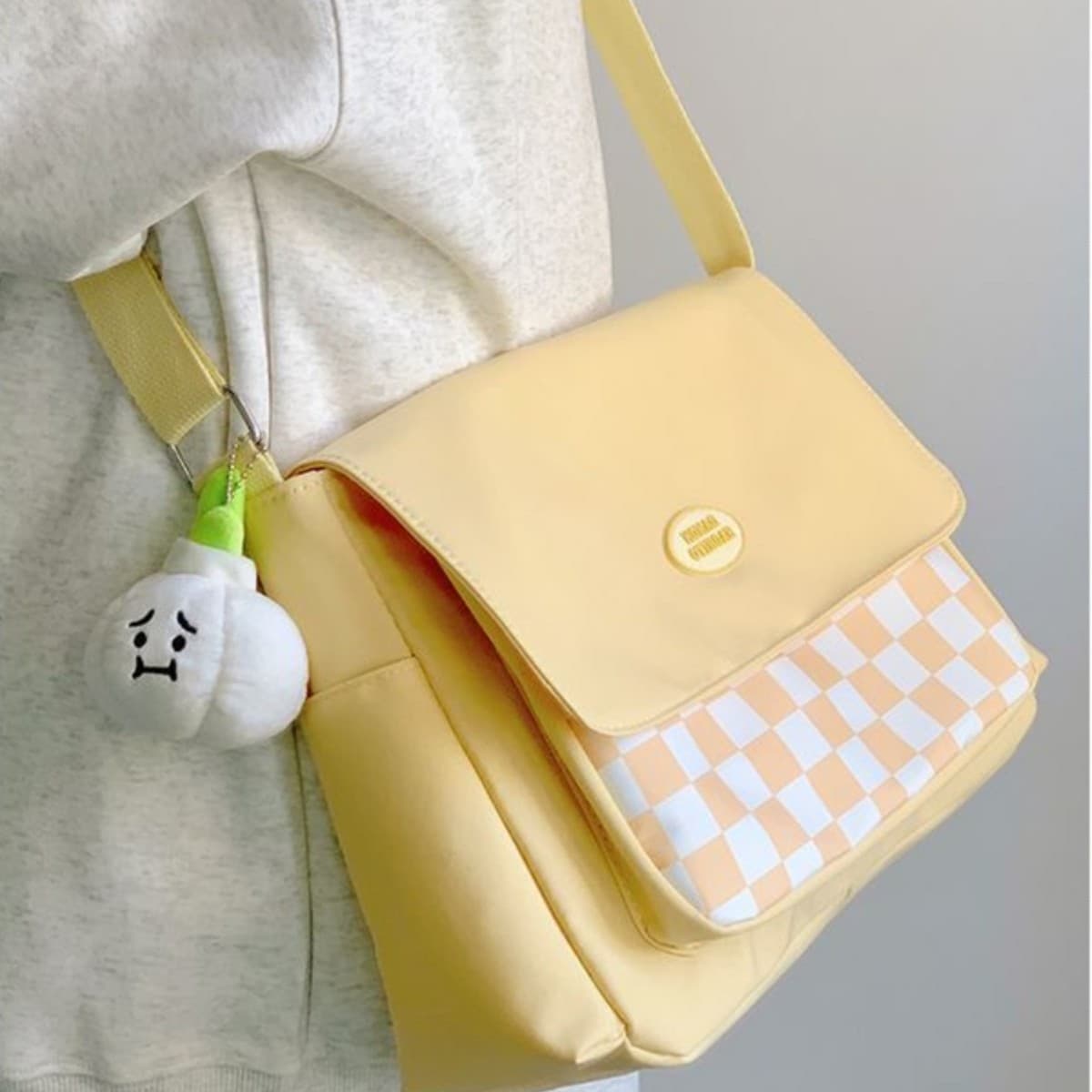 Simple College Style Cute Ins Girl Crossbody Bag School Commuter Bag Plaid Canvas Bag for High School and University Backpack TXQ