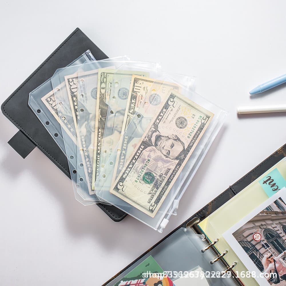 Cross-border PVC Clear Bag A6 Notebook A5 Storage Zipper Pouch Document Bag Budget Book Business Card Holder A4 Loose-Leaf Bag