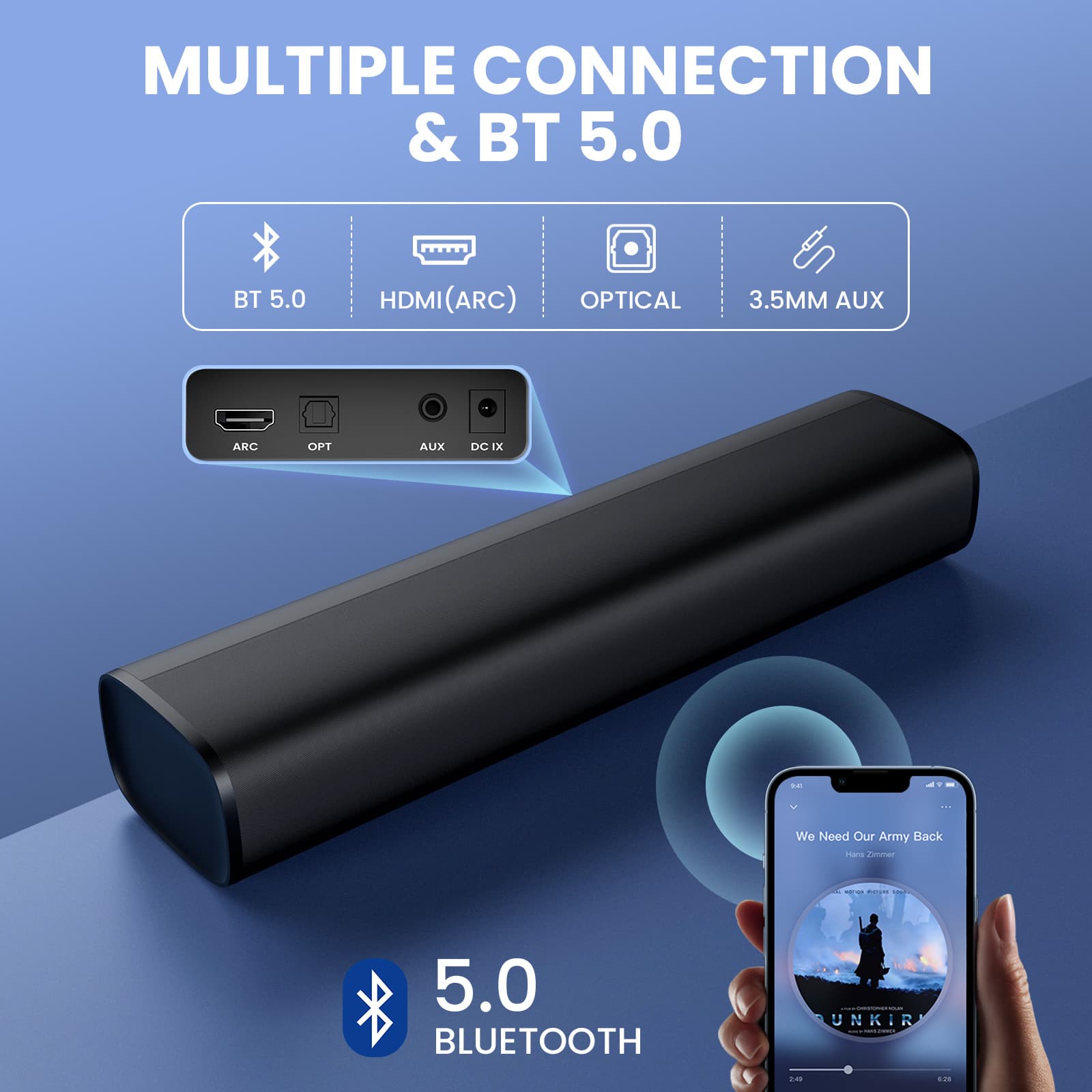 New 50W TV Small Soundbar with 3D Surround Home Theater, Bluetooth & Optical Input, OEM Supported
