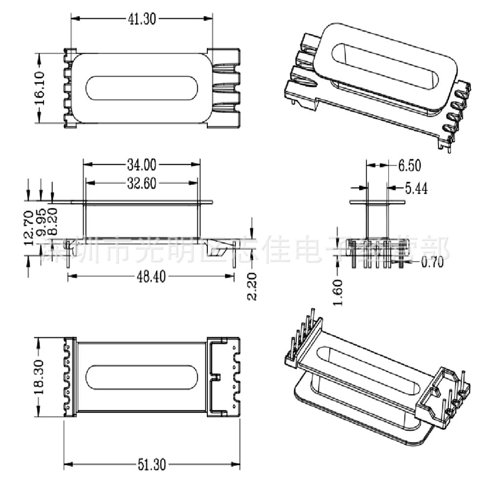 ED2037 Transformer Core Frame Vertical 5+4 Pin Bakelite Frame BOBBIN Core PC95
