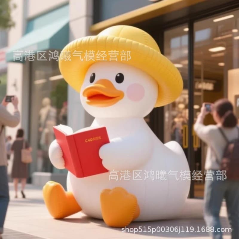Inflatable Giant White Goose Reading Book Air Model Cartoon Duck Inflatable Outdoor Store Mascot Simulation Luminous Display Prop