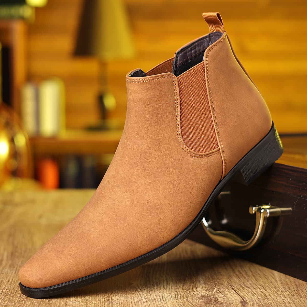 Cross-Border Large Size Men's Shoes Casual Leather Shoes New High-Top Outer Wear Premium Pointed Fashion Versatile Slip-On Trendy Style