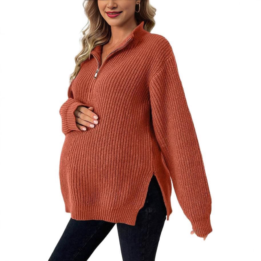 Maternity Sweater Cross-border Europe and America Brick Red Knit Amazon Cross-border Knit Maternity Sweater