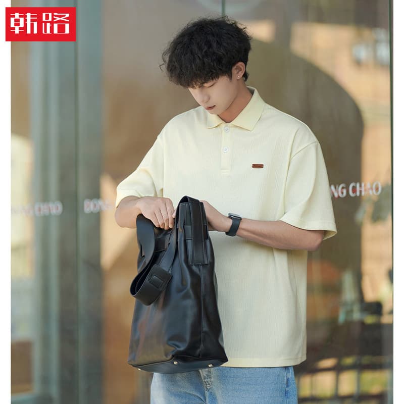 Light Luxury Old Money Texture Short Sleeve Polo Shirt Men Summer Vertical Stripe Texture Half Sleeve T-Shirt Retro Loose Streetwear Tee