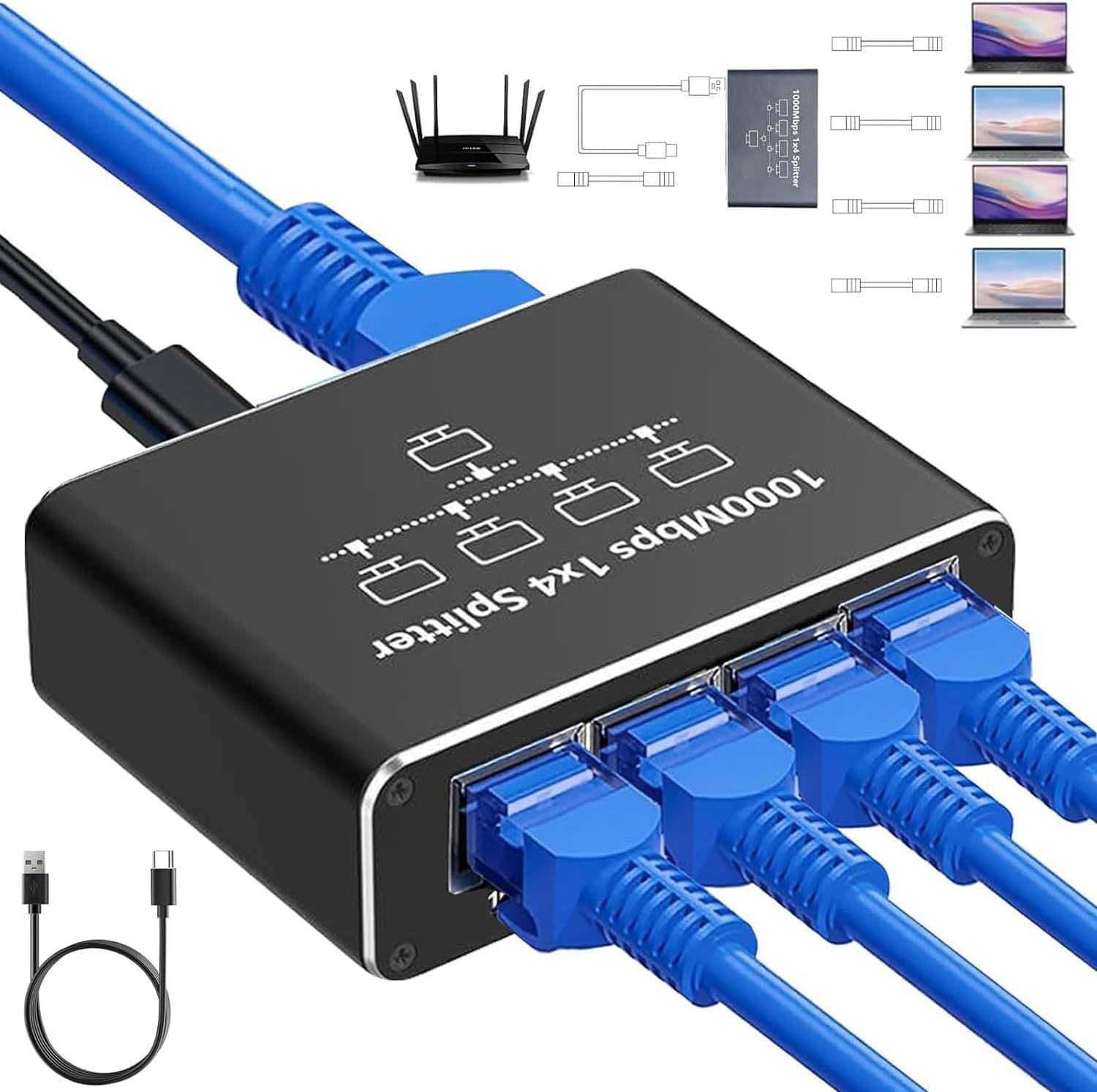 Cross-Border Gigabit Network Splitter, One-In-Two-Out Rj45 Network Cable Splitter, One-In-Four-Out Splitter
