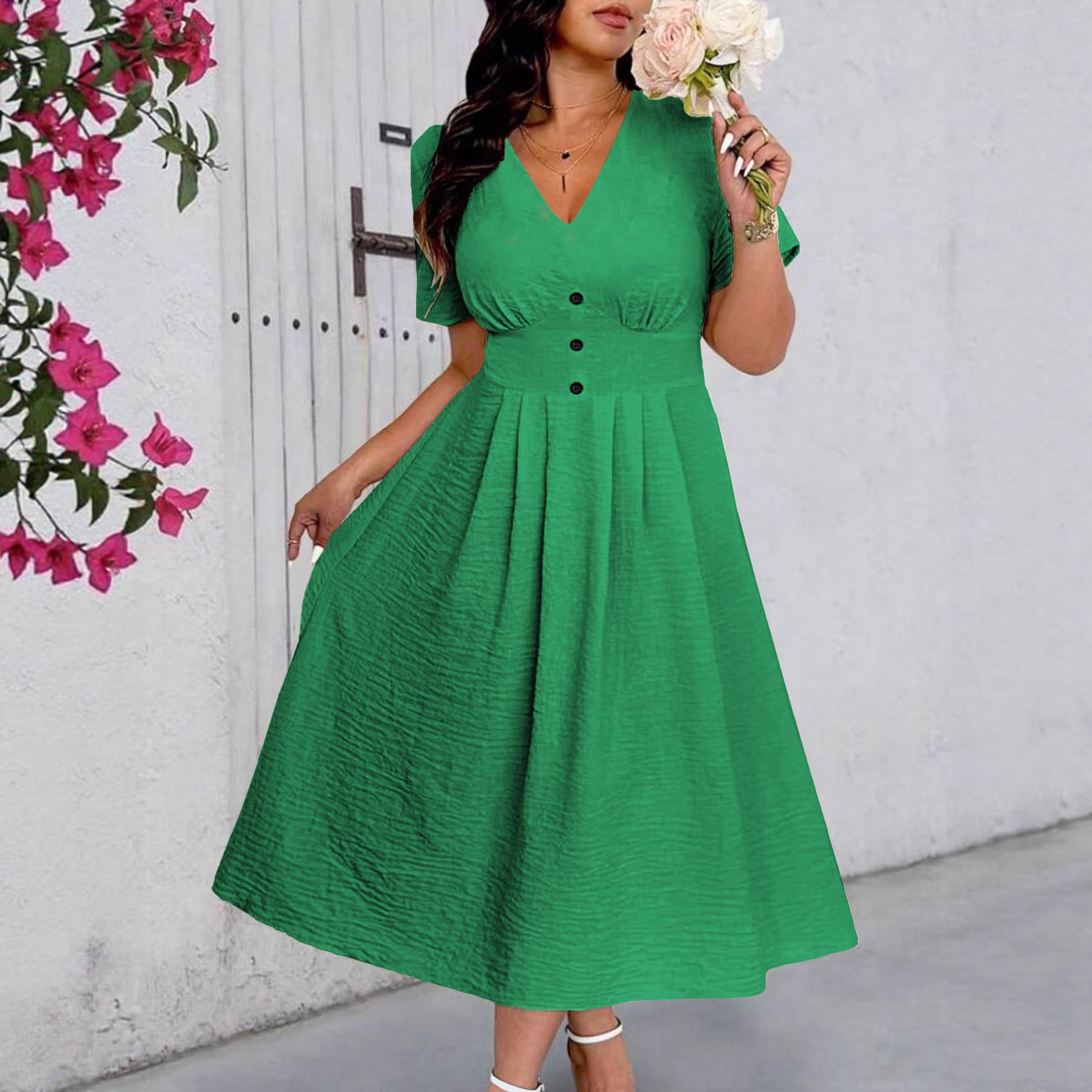 2026 New European and American Style Cross-border Women's Solid Color V-neck Tie Strap Sleeveless Elegant Plus Size Dress
