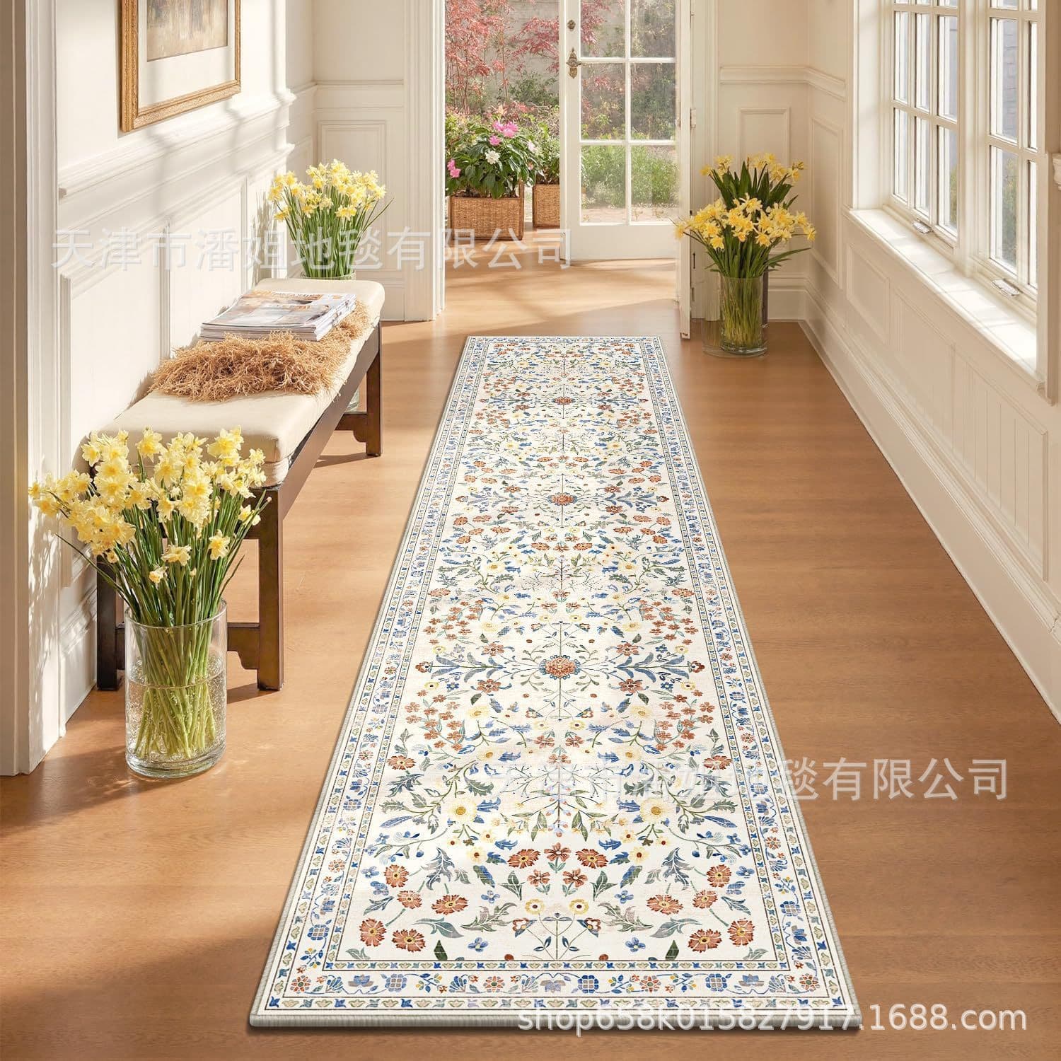 Non-slip Entryway Hallway Rug with Persian Pattern, Vintage Floral Corridor Carpet, Dirt-resistant and Durable Bedside Mat