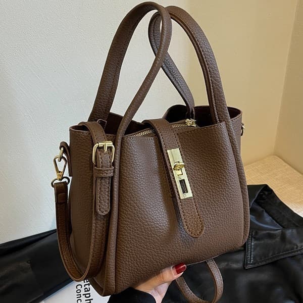 Textured pebbled brown leather handheld bucket bag for women 2025 autumn and winter fashionable and versatile large-capacity single shoulder crossbody bag