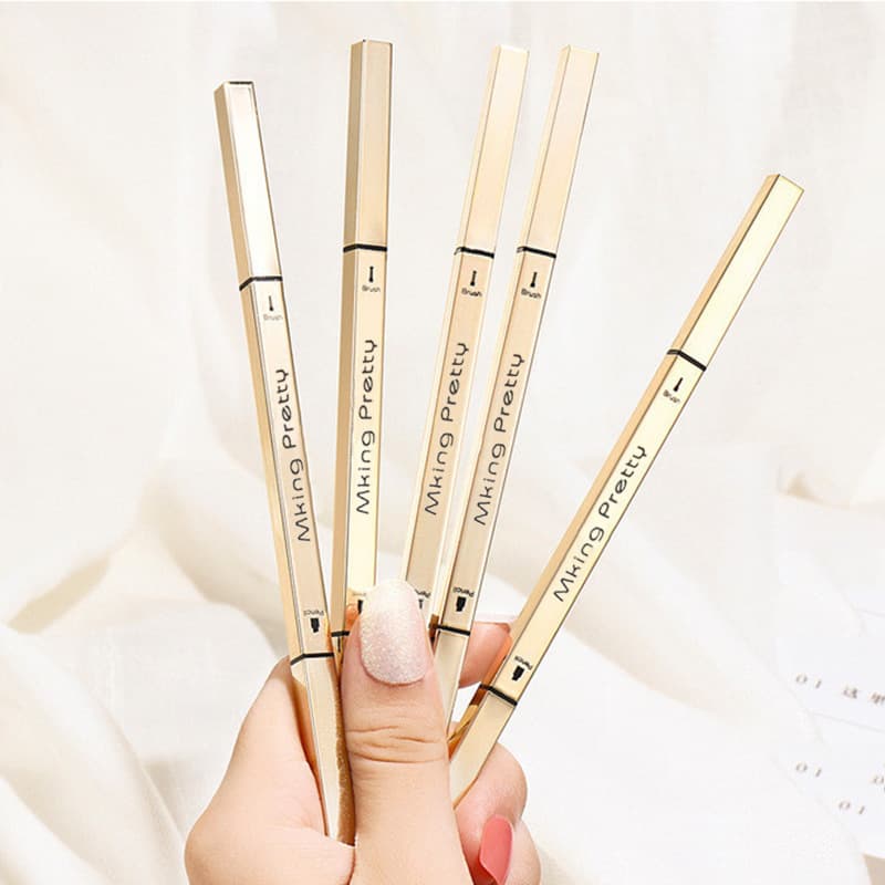 Gold Bar Eyebrow Pencil Double-Ended Triangle Chisel Tip Ultra-Fine Gold Stick Eyebrow Pencil 3D Sketching Waterproof Sweatproof Non-Smudging