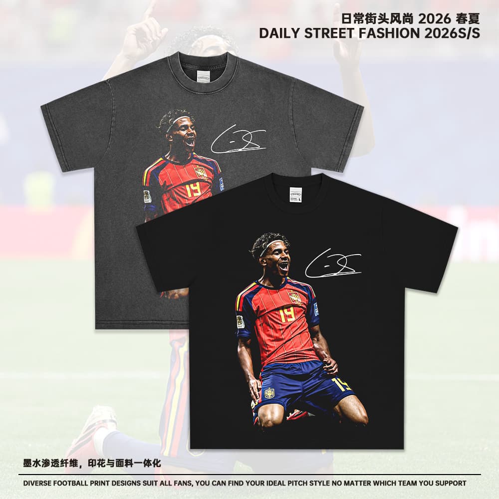 Cross-border Lamine Yamal retro short-sleeved digital direct injection 260g football star half-sleeve source factory spot