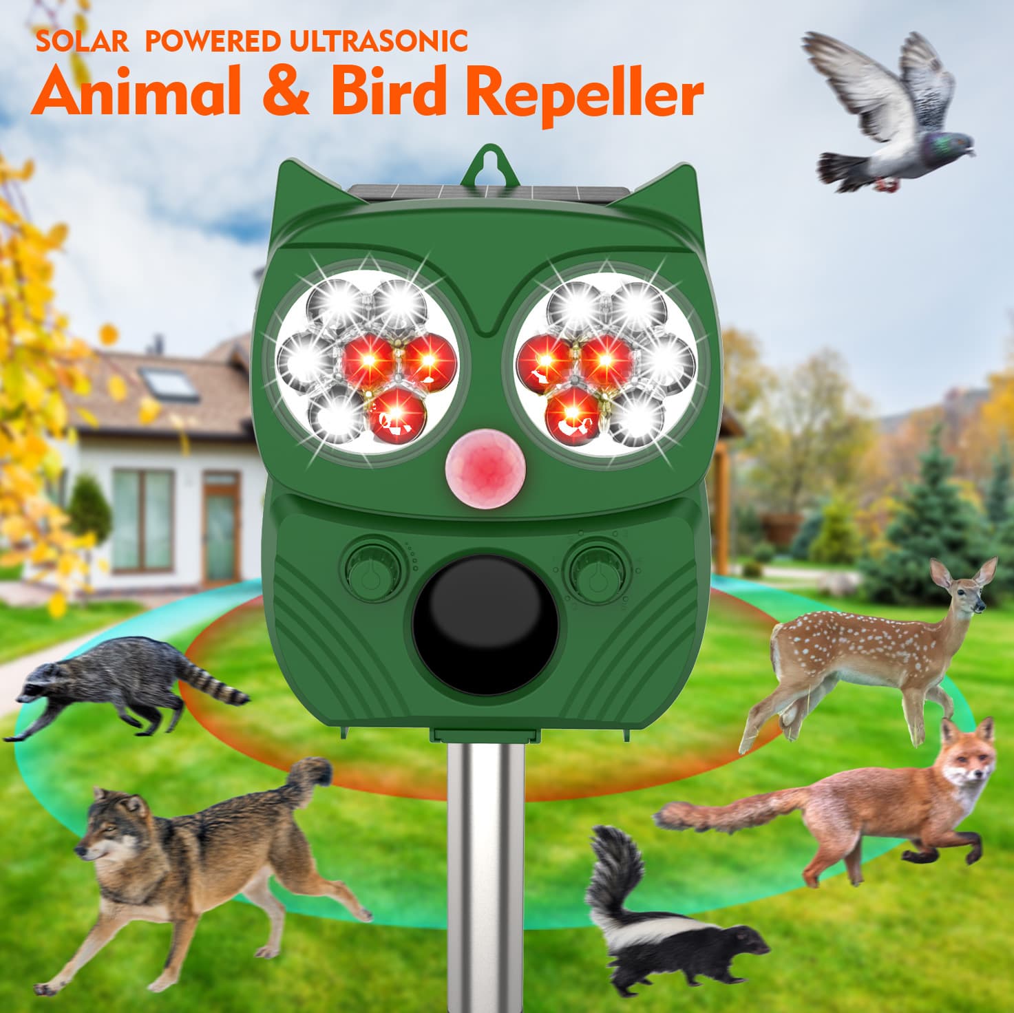 Factory Direct Cross-border Hot Selling Cat Dog Bird Mouse Repeller Outdoor Solar Ultrasonic Animal Repellent