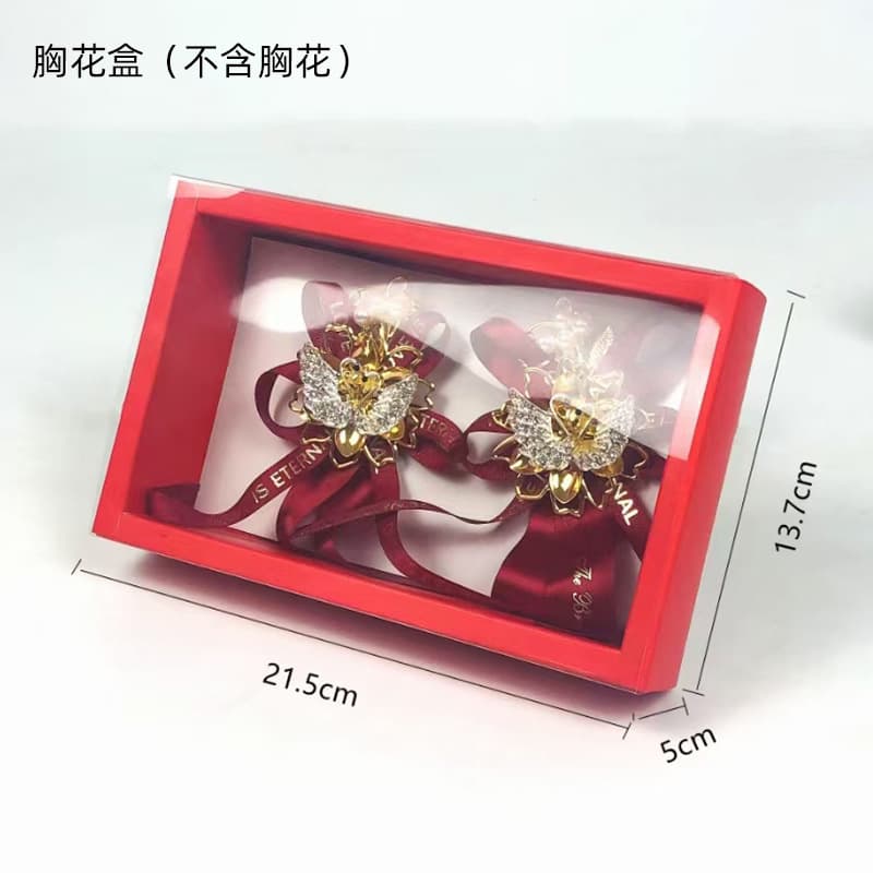 Wedding Supplies Festive Gift Box Wedding Corsage Packaging Box Rectangular Box Transparent Plastic Red Corsage Box
