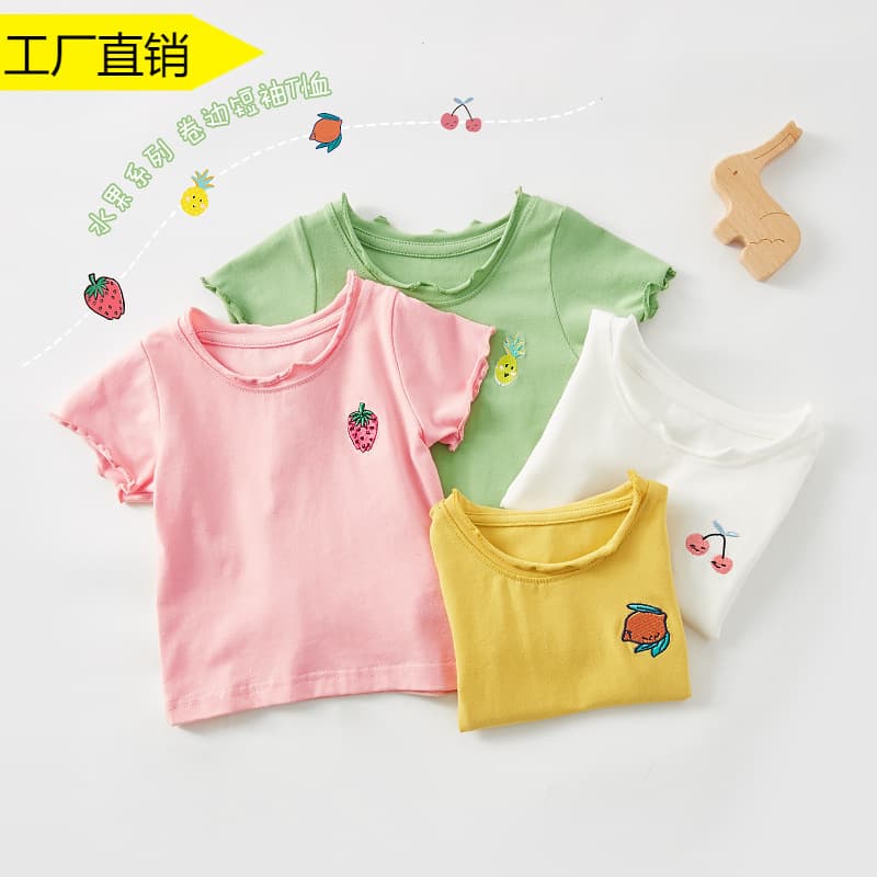 Baby Girl Summer Short Sleeve T-Shirt Pure Color Round Neck Roll Edge 6 Months Old Children Casual Cotton Tops Kids Clothes