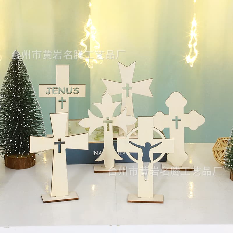 Wooden Cross Creative Wooden Ornament 25 Years Cross-Border Holiday Decoration First Communion with Base