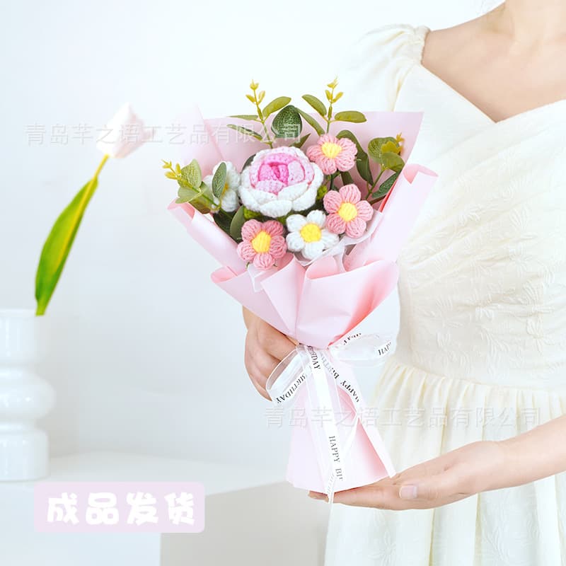 Artificial Flowers Cross-border Yarn Rose Bouquet Holiday Gift Handheld Finished Product