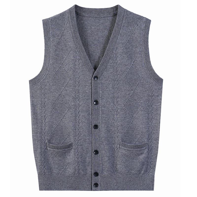 Men's Wool Knit Cardigan Vest Spring Autumn Middle-aged and Elderly Outerwear Sleeveless Waistcoat Dad Vest K-21